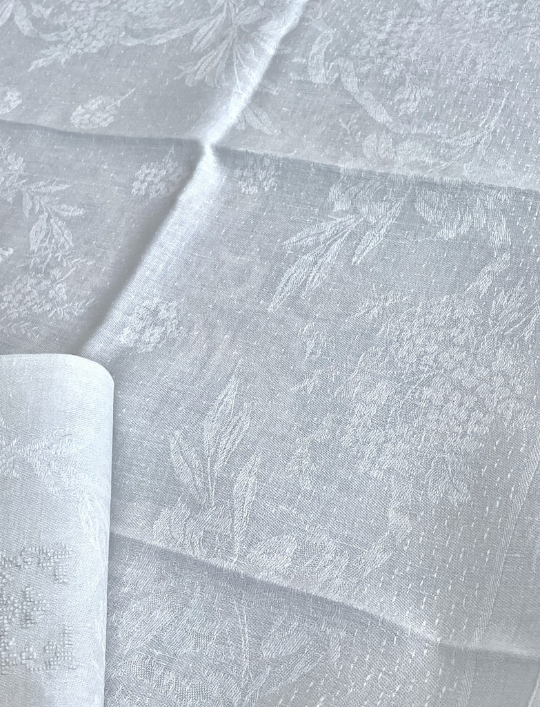 Suite de 9 serviettes de table en lin damassé E-E brodées main Décor fleurdelisé - Linge ancien-photo-2