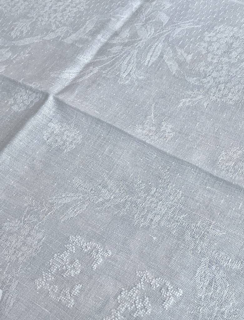 Suite de 9 serviettes de table en lin damassé E-E brodées main Décor fleurdelisé - Linge ancien-photo-3