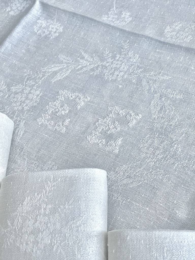 Suite de 9 serviettes de table en lin damassé E-E brodées main Décor fleurdelisé - Linge ancien-photo-2