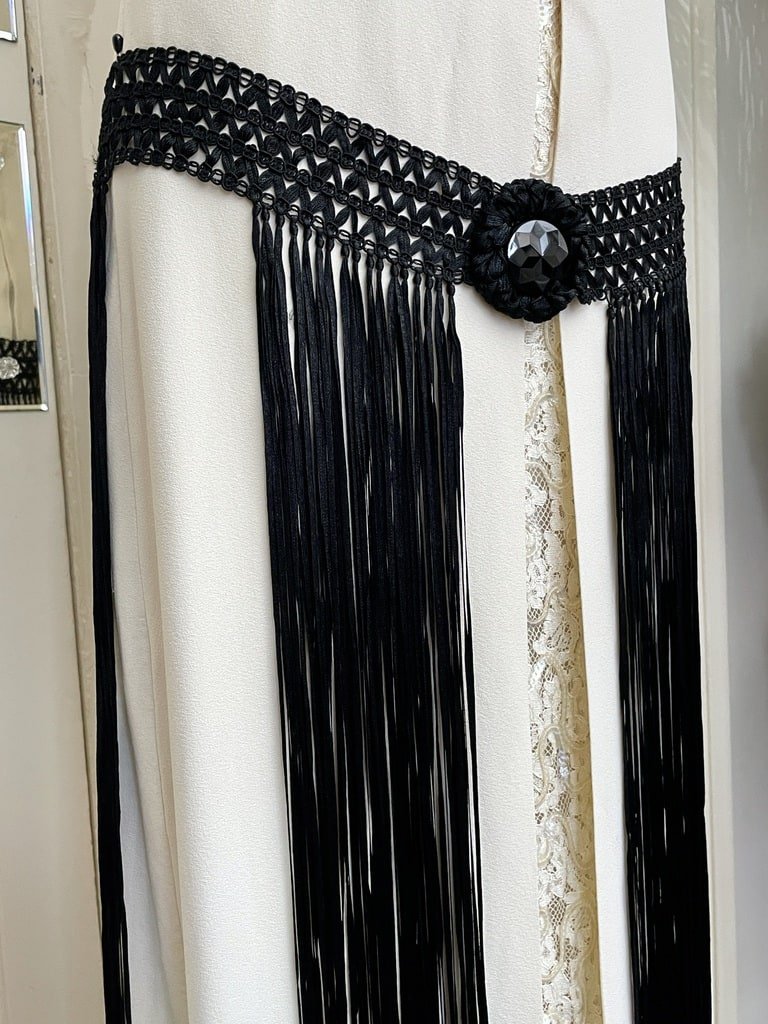 Ceinture en franges de soie noires - Mode anciennes vers 1920 - 1925