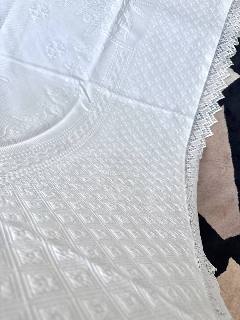 Couverture de Mariage en piqué de coton blanc gaufré - Initiales JB - Fin XIXème -photo-6