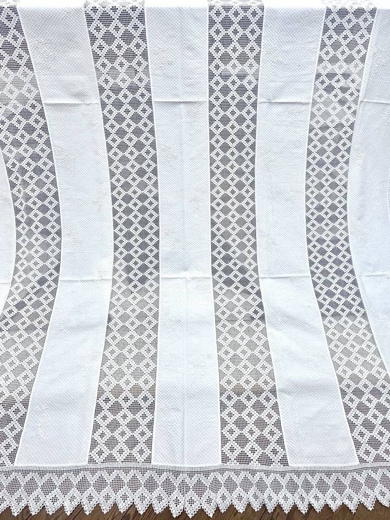Dessus de lit chiffré JM - Piqué de coton blanc et dentelle au crochet - linge ancien-photo-3