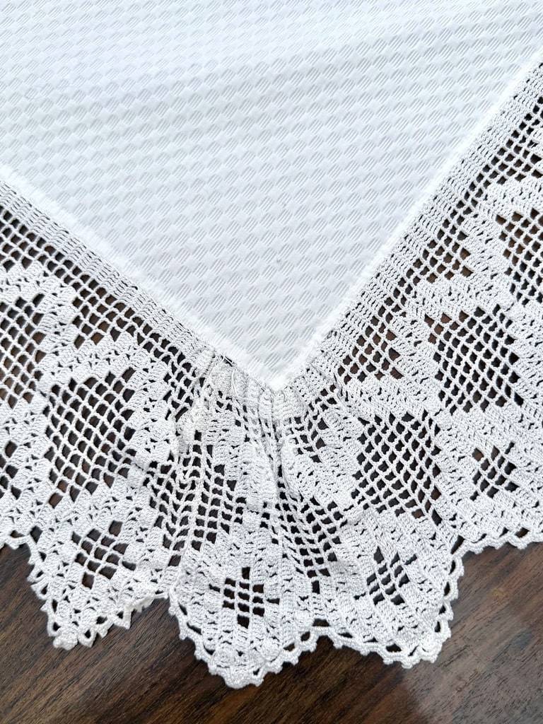 Dessus de lit chiffré JM - Piqué de coton blanc et dentelle au crochet - linge ancien-photo-3