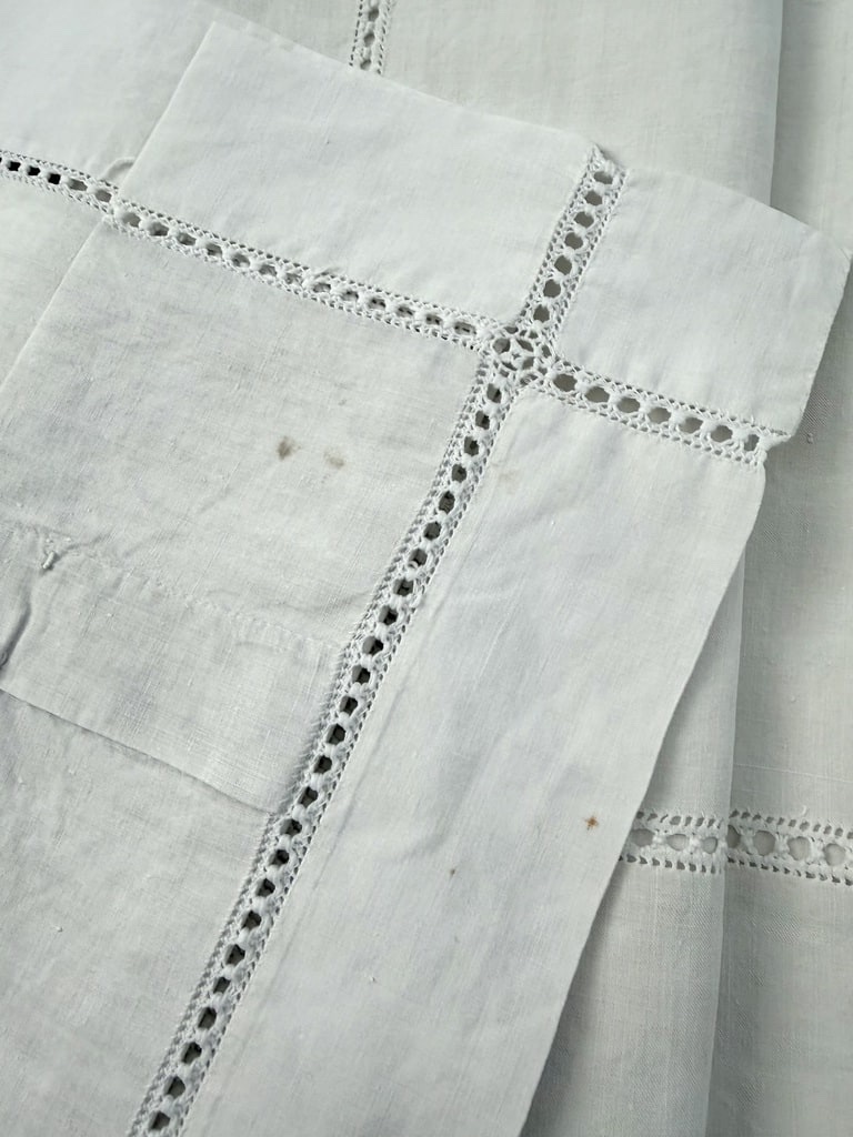 Drap ancien en grande largeur avec sa taie d'oreiller - Chiffrés JB - Fin XIXe siècle-photo-6