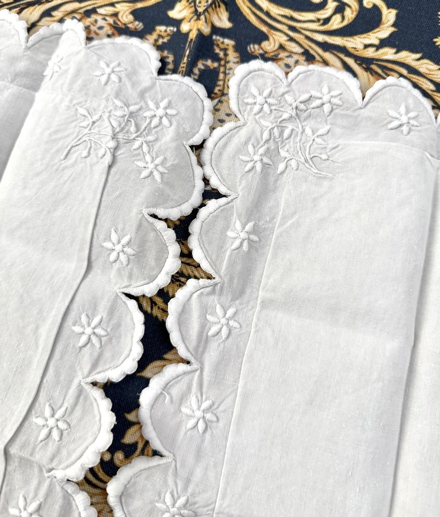 Pairs Of Antique Pillowcases - M-m Monogram Embellished With Polka Dots And Scalloped Edges - Late 19th Century-photo-6