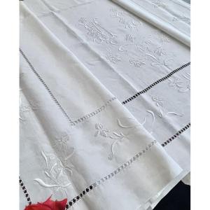Large Sheet Discovery Md - Iris And Rivers Of Days - Antique Linen