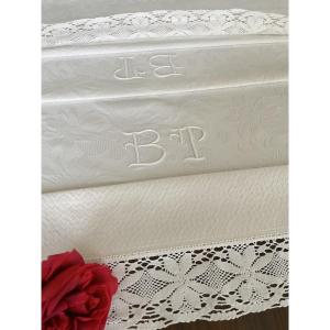 Flat-weave Cotton Piqué Wedding Blanket - Double Bp Monogram - Vintage Linens 
