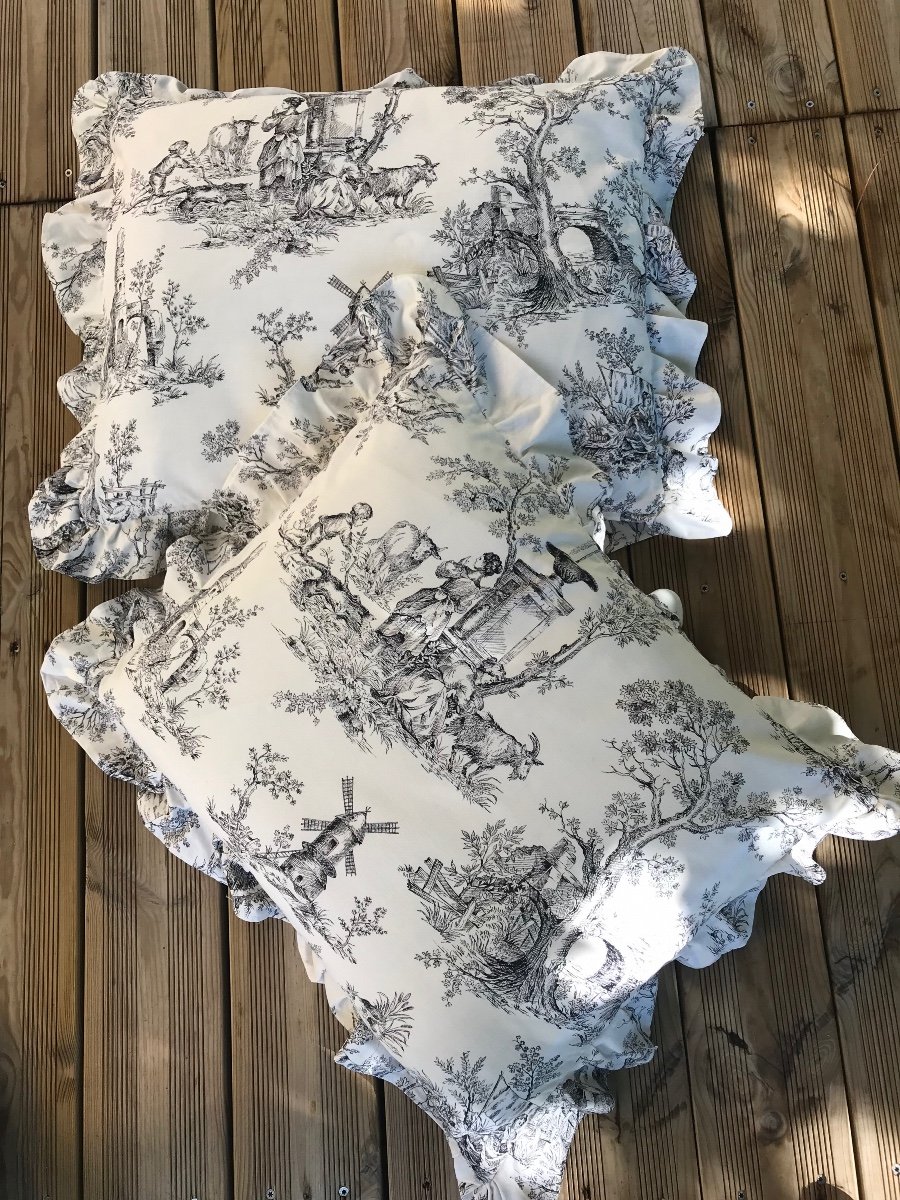paire de coussins en toile de Jouy, Scène pastorale -photo-2