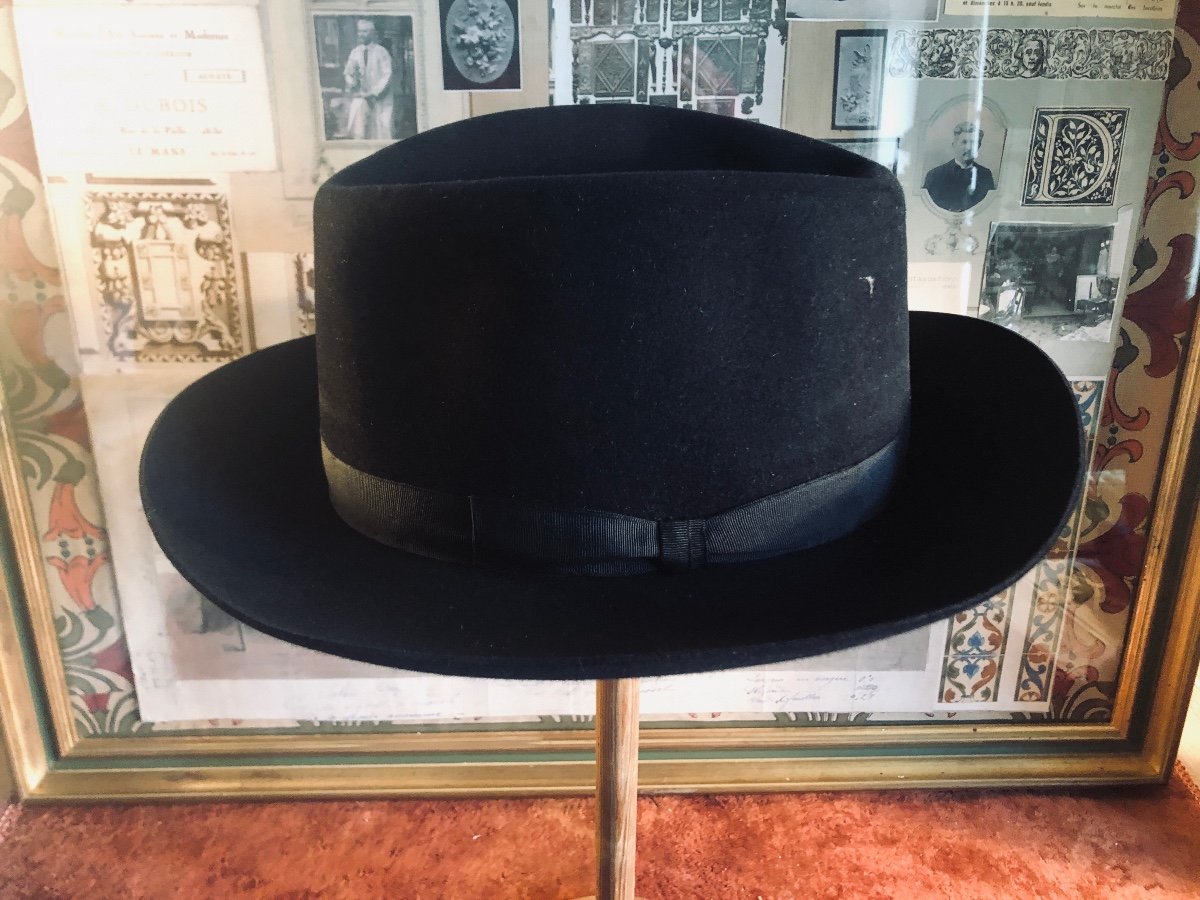 Chapeau Style Borsalino En Feutre De Laine Noir. Taille 57/58-photo-2