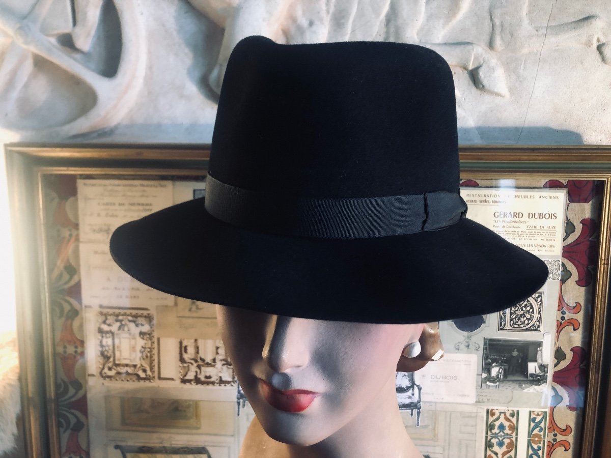 Chapeau Style Borsalino En Feutre De Laine Noir. Taille 57/58-photo-4