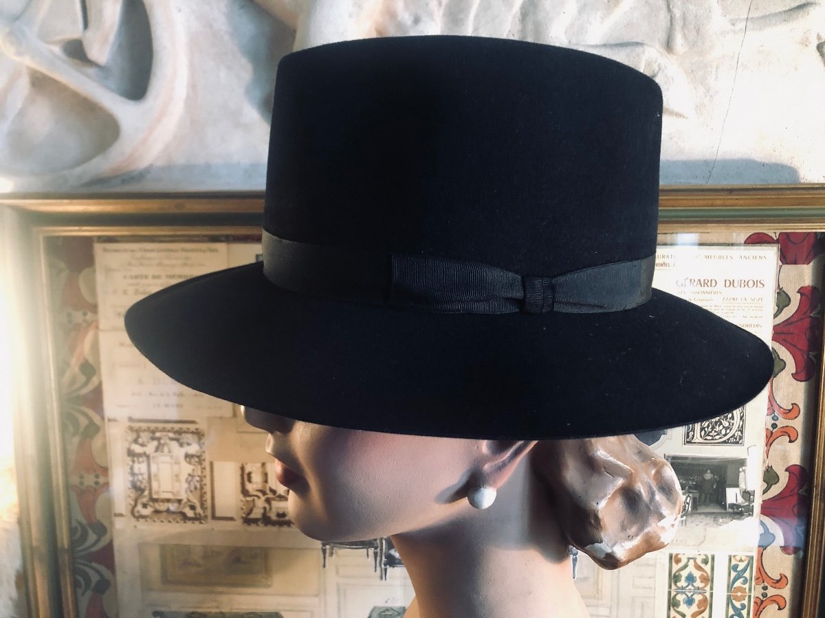 Chapeau Style Borsalino En Feutre De Laine Noir. Taille 57/58-photo-1