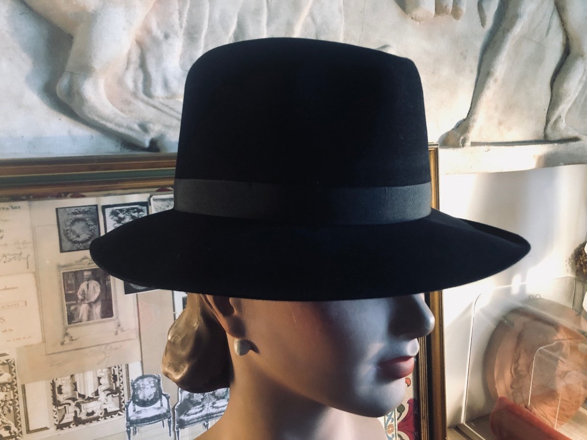 Chapeau Style Borsalino En Feutre De Laine Noir. Taille 57/58-photo-2