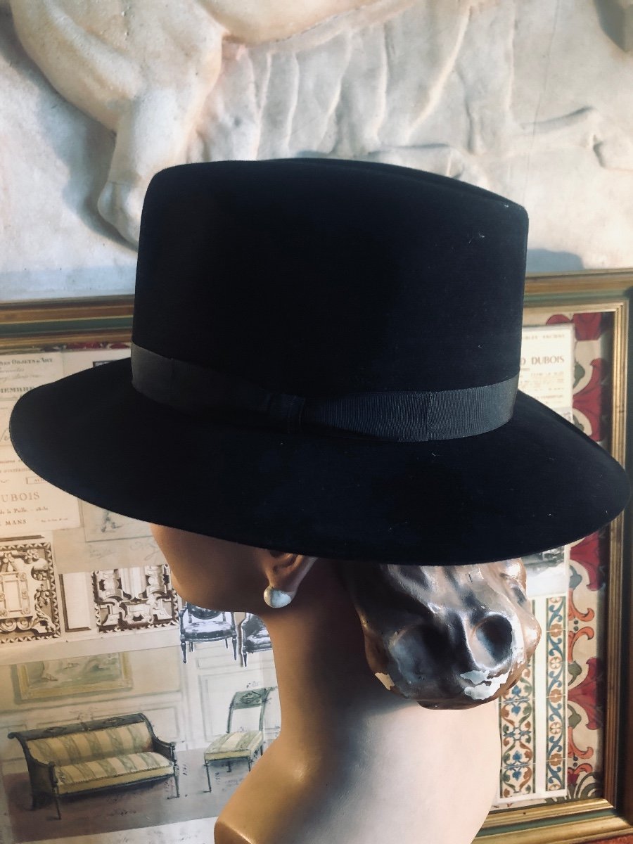 Chapeau Style Borsalino En Feutre De Laine Noir. Taille 57/58-photo-3