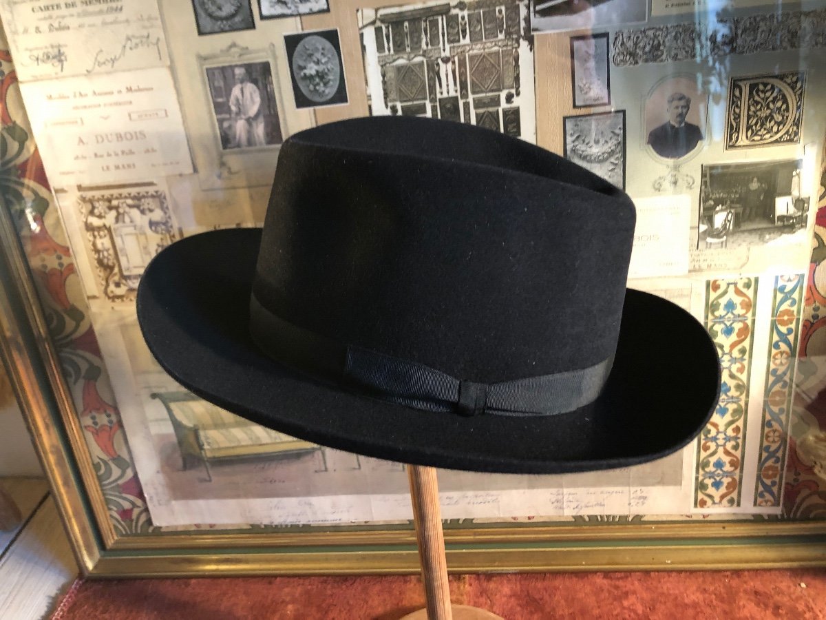 Chapeau Style Borsalino En Feutre De Laine Noir. Taille 57/58-photo-4