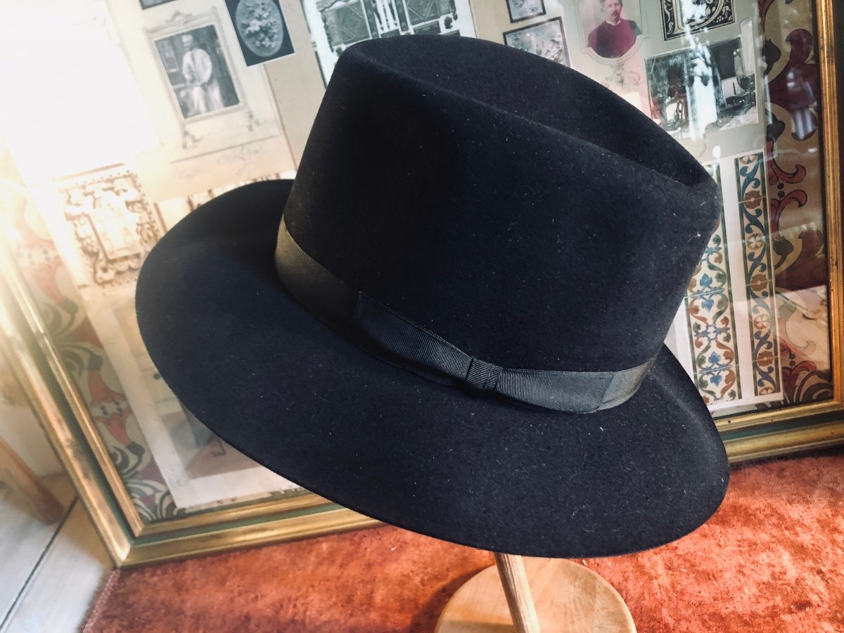 Chapeau Style Borsalino En Feutre De Laine Noir. Taille 57/58