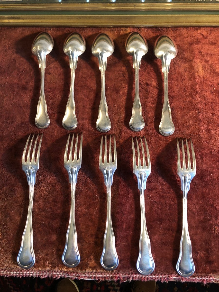 Cutlery (x5) Forks & Spoons. Silver Plated. Halphen-photo-4