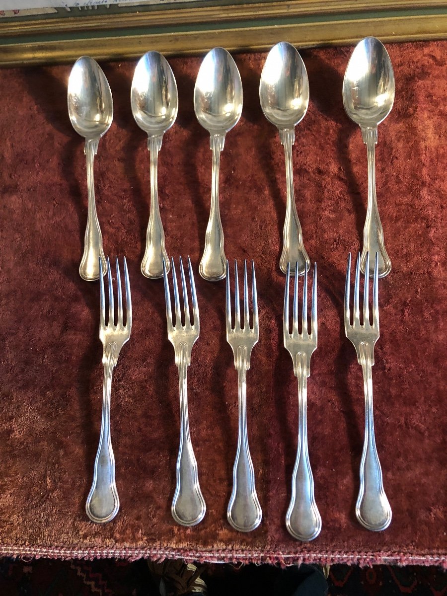 Cutlery (x5) Forks & Spoons. Silver Plated. Halphen-photo-3