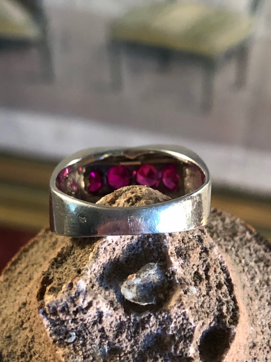 Ring In Silver And Synthetic Ruby. 1940s. Size 56-photo-2