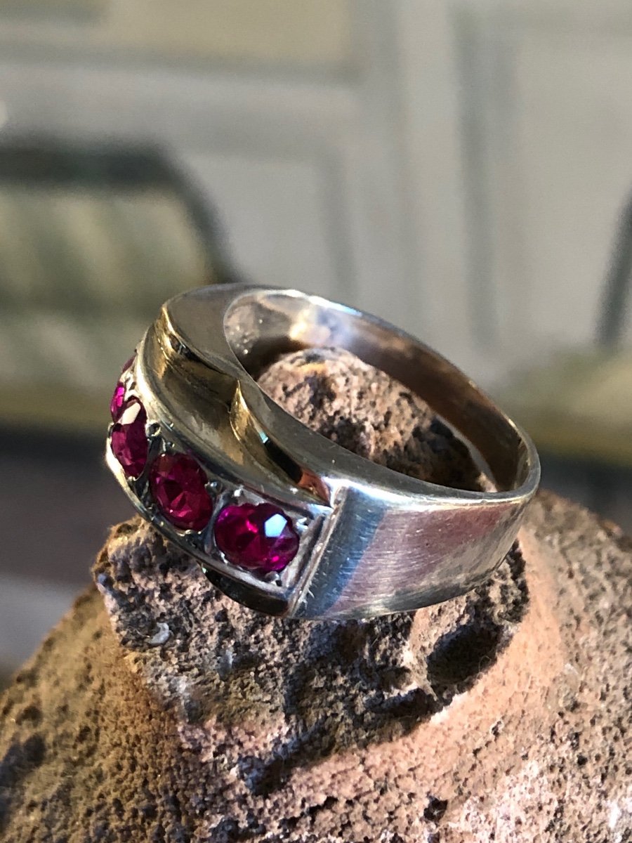 Ring In Silver And Synthetic Ruby. 1940s. Size 56-photo-3