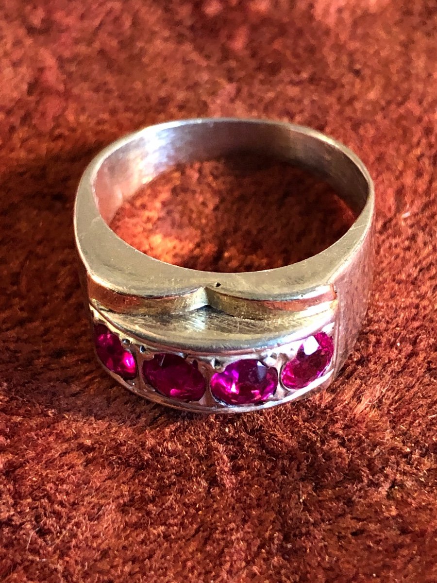 Ring In Silver And Synthetic Ruby. 1940s. Size 56-photo-1