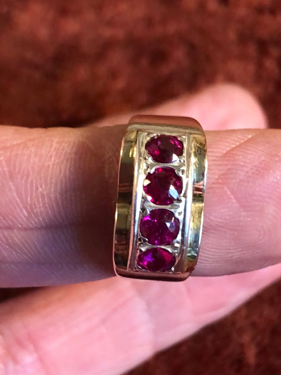 Ring In Silver And Synthetic Ruby. 1940s. Size 56-photo-2