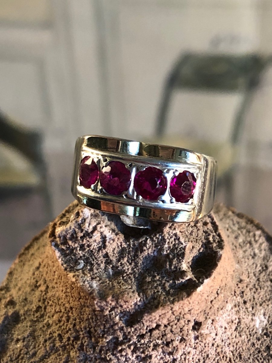 Ring In Silver And Synthetic Ruby. 1940s. Size 56