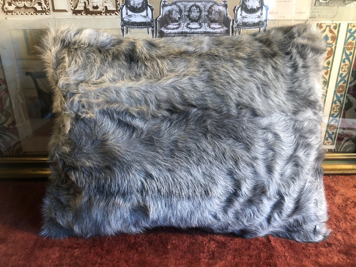 Fur Cushion, Mongolian Goat. Wool Flannel Back. 30x40