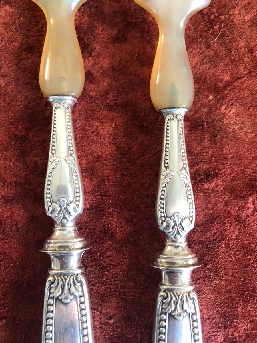 Salad Servers. Silver Filled And Horn. Early 20th Century -photo-4