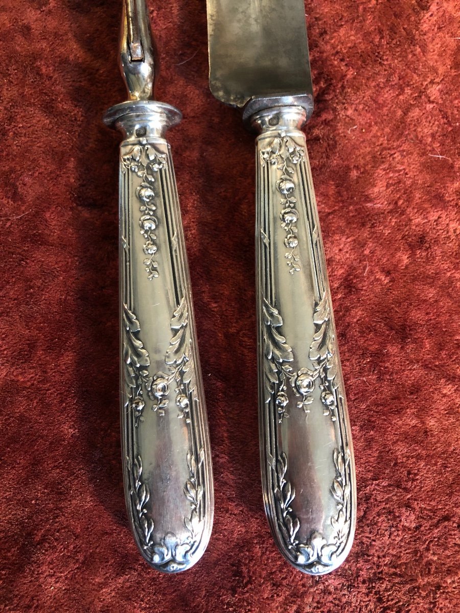 Cutlery For Leg Of Leg. Fork Knife. Silver Filled. 19th Century-photo-3