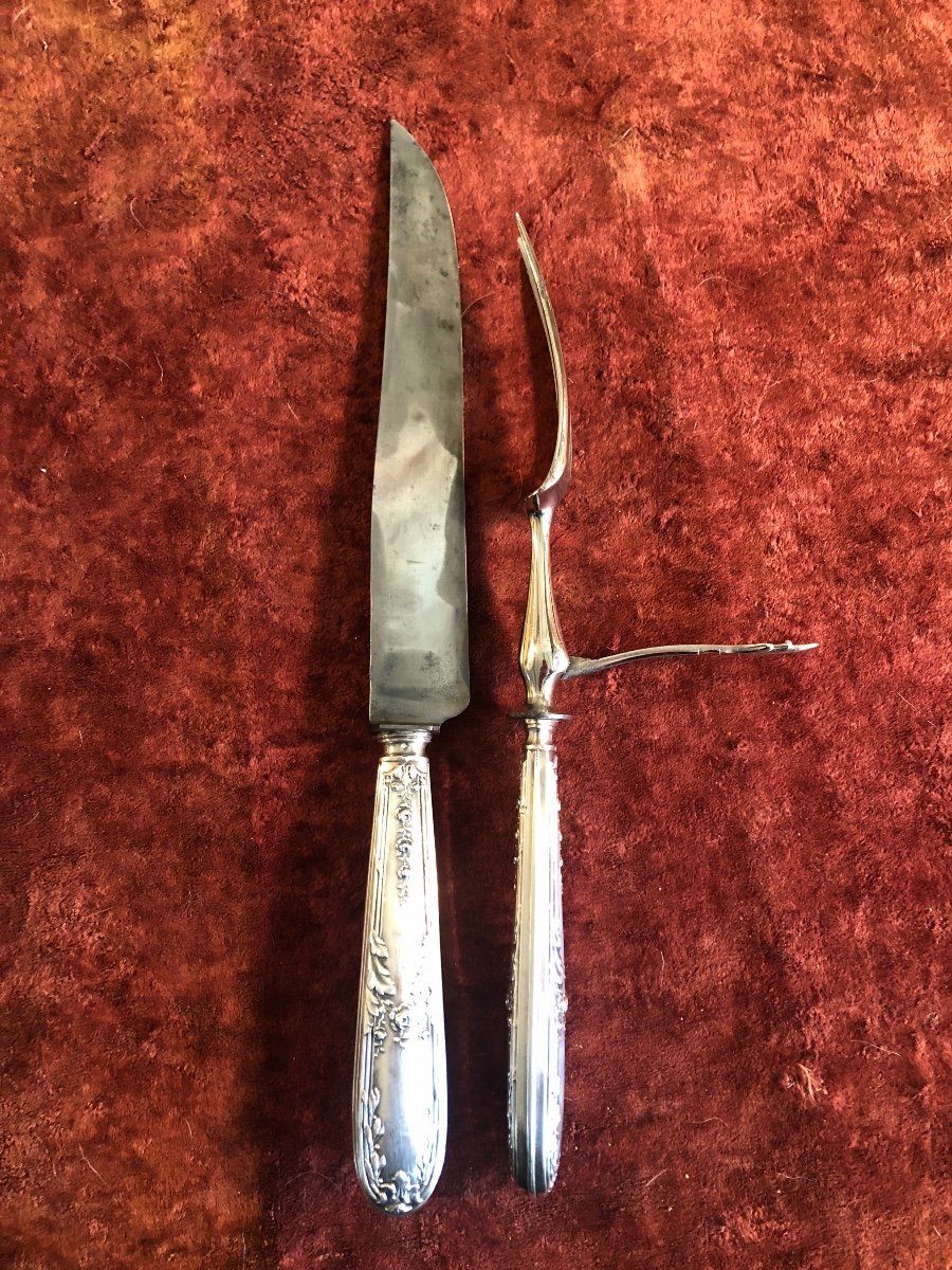 Cutlery For Leg Of Leg. Fork Knife. Silver Filled. 19th Century-photo-3