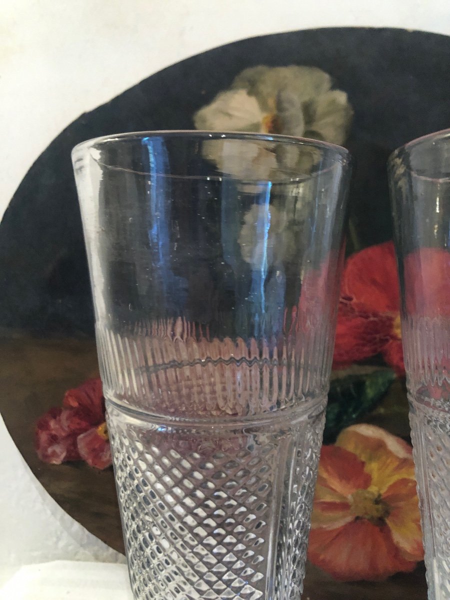 Pair Of Glass Footed Vases. 19th Century. Diamond Points And Bubbles -photo-4