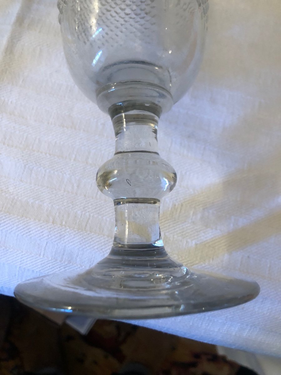 Pair Of Glass Footed Vases. 19th Century. Diamond Points And Bubbles -photo-5