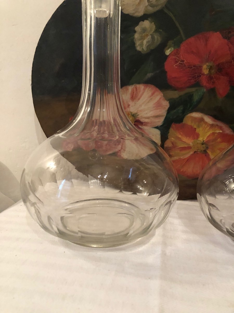Pair Of Glass Wine Decanters. 19th Century. -photo-1