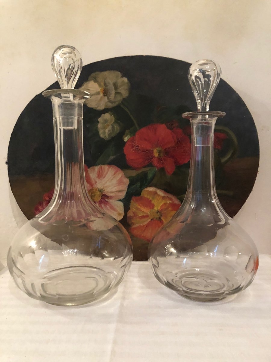 Pair Of Glass Wine Decanters. 19th Century. 