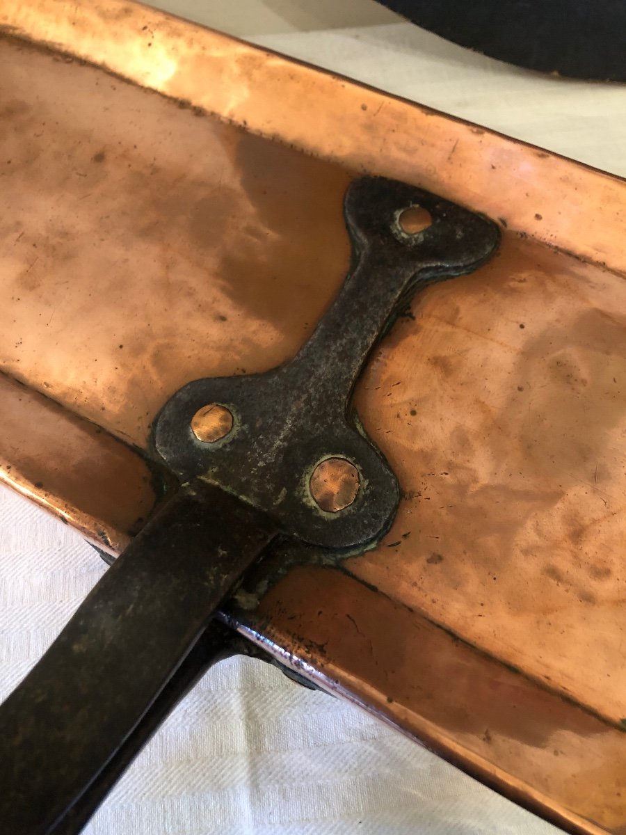 Copper Chip Pan With Its Lid, Wrought Iron Frame. 18th Century -photo-3