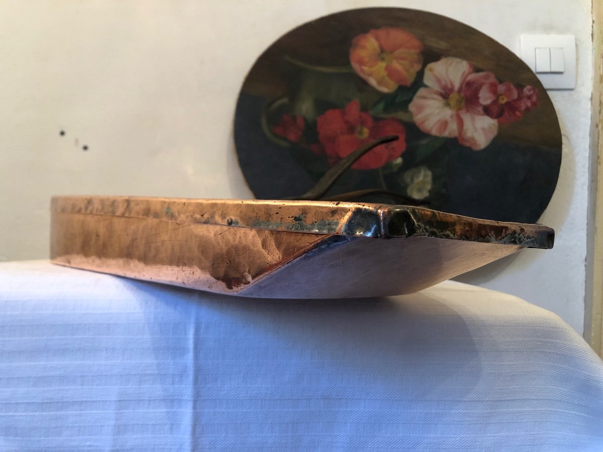 Copper Chip Pan With Its Lid, Wrought Iron Frame. 18th Century -photo-2