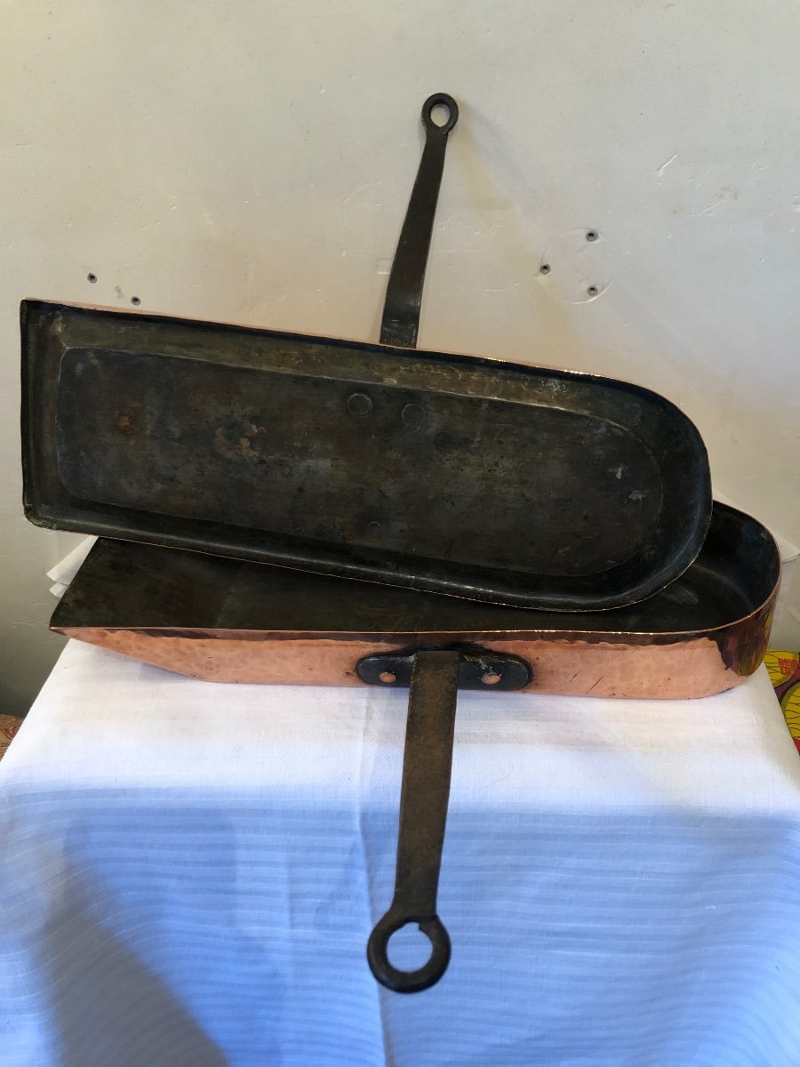 Copper Chip Pan With Its Lid, Wrought Iron Frame. 18th Century -photo-5