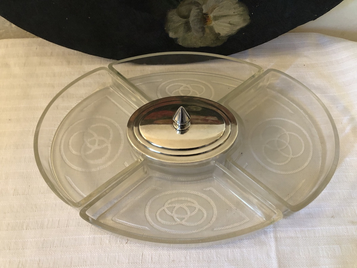 Art Deco Glass And Silver-plated Metal Serving Or Display Stand For Hors d'Oeuvres -photo-4