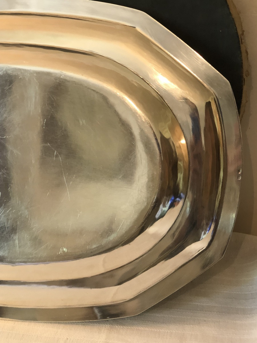 Oval Serving Platter In Silver Metal. Early 20th Century-photo-2