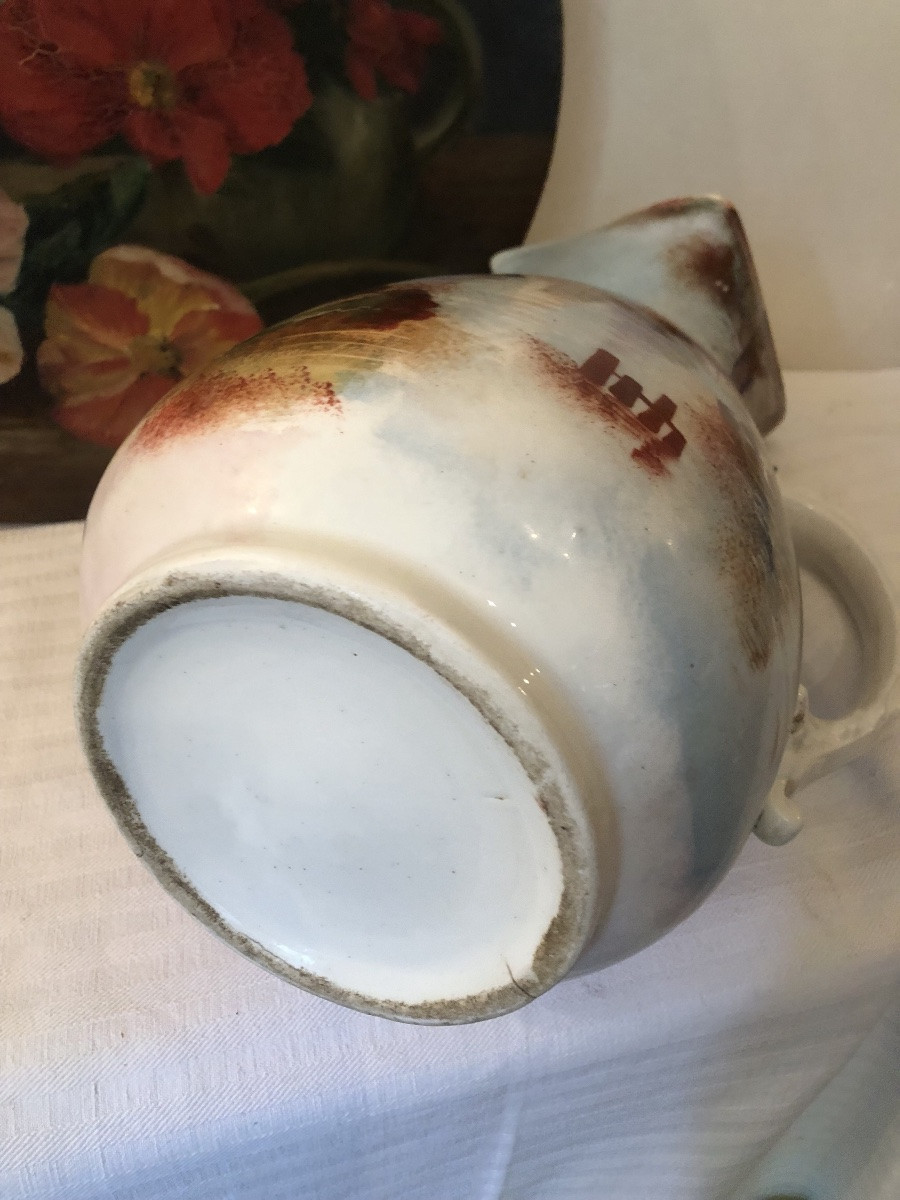 Earthenware Toilet Jug, Landscape Decoration. Early 20th Century -photo-6