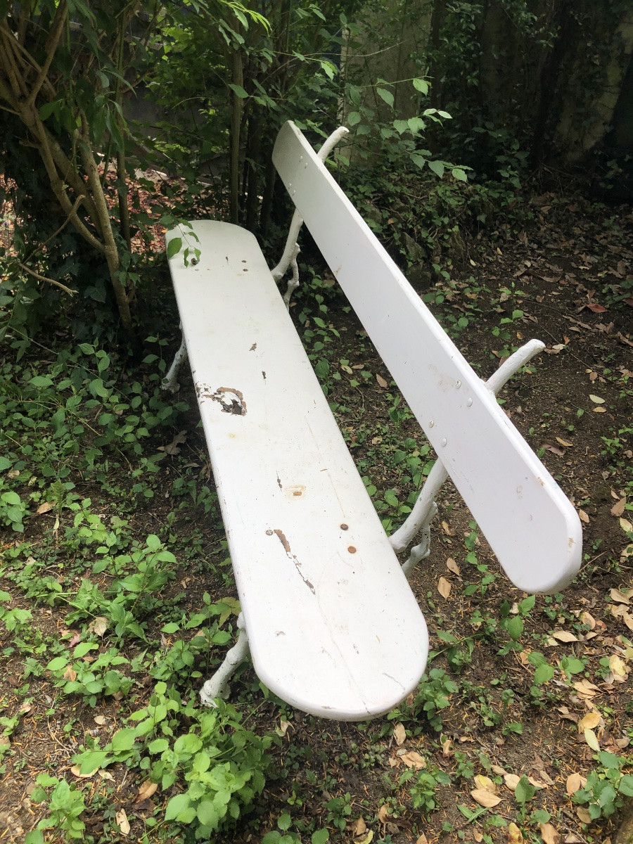 Banc de jardin. Bois piétement fer forgé. XIXeme-photo-2
