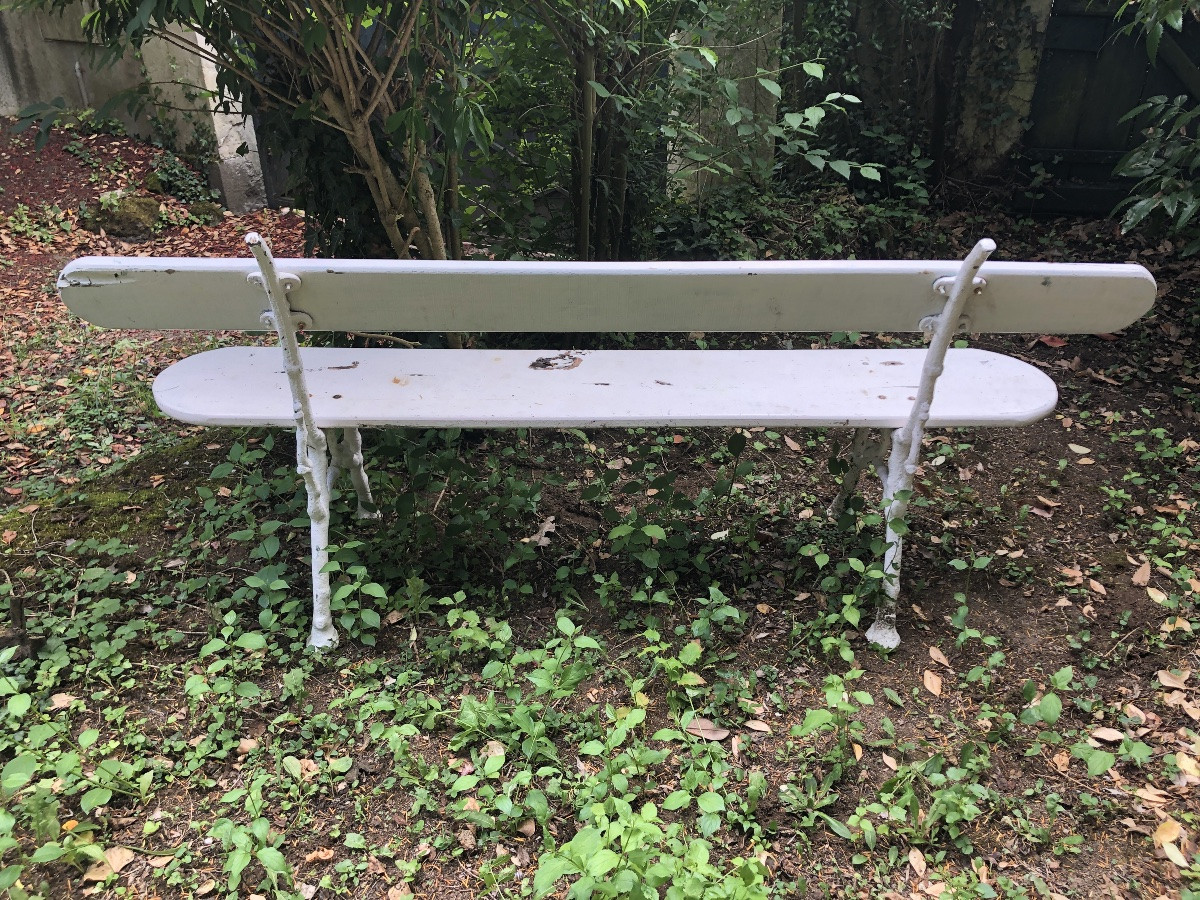Banc de jardin. Bois piétement fer forgé. XIXeme-photo-4