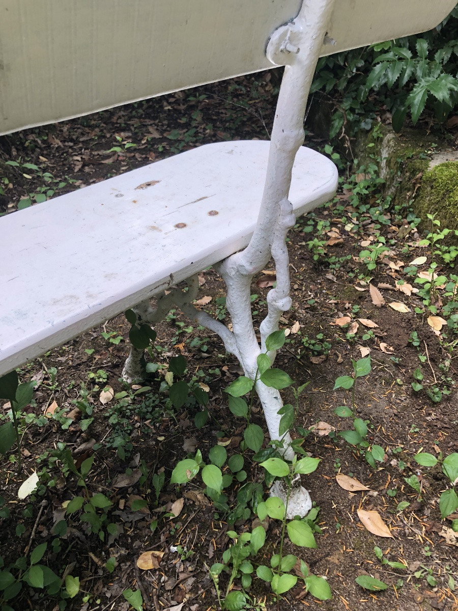 Banc de jardin. Bois piétement fer forgé. XIXeme-photo-1