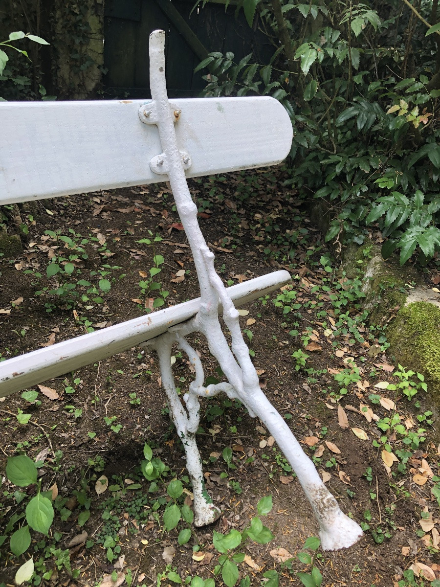 Banc de jardin. Bois piétement fer forgé. XIXeme-photo-2