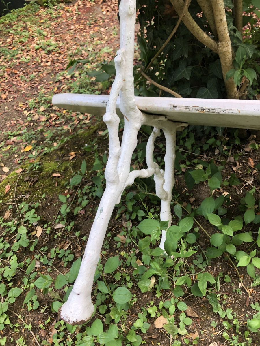Banc de jardin. Bois piétement fer forgé. XIXeme-photo-3