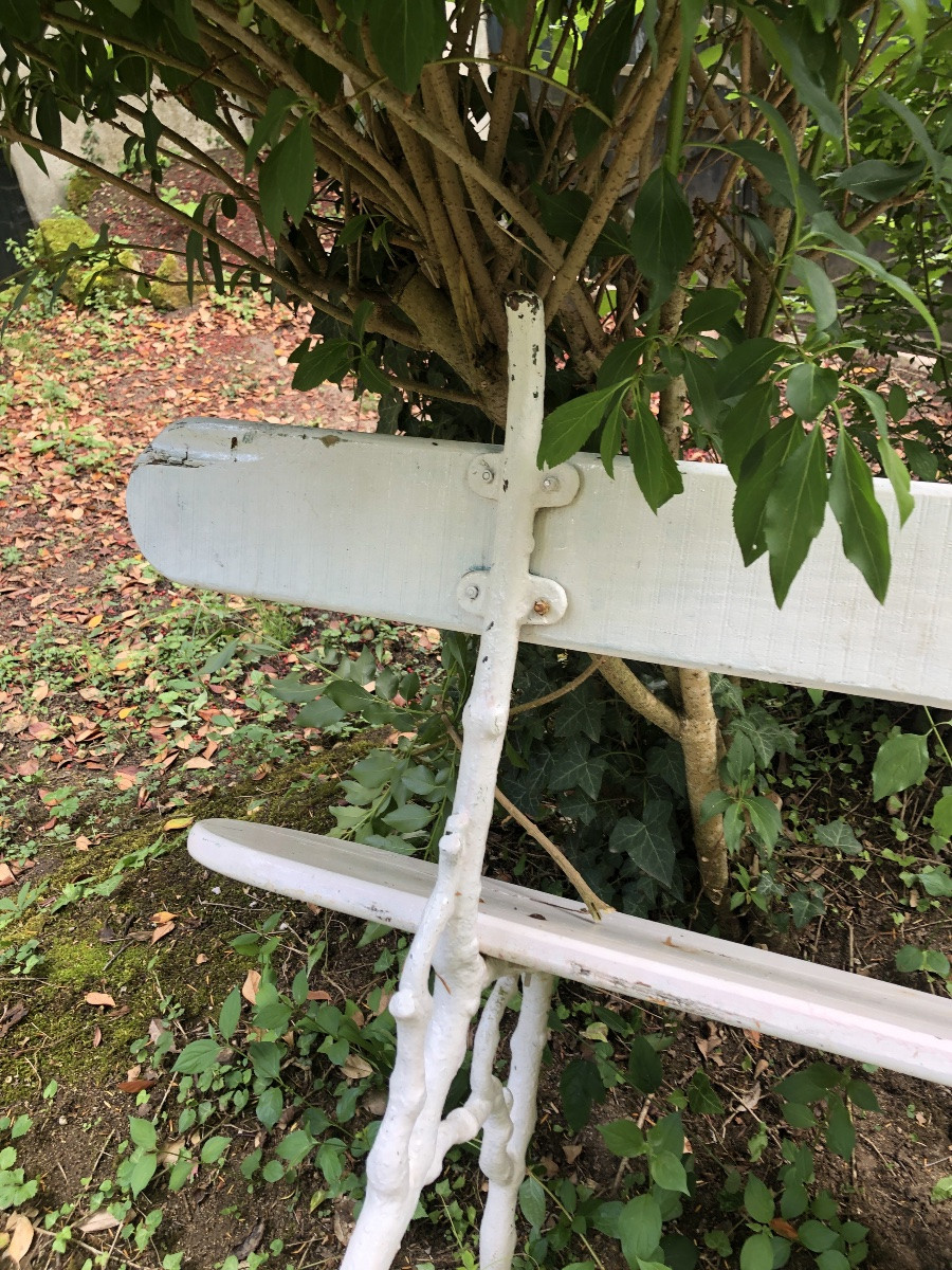 Banc de jardin. Bois piétement fer forgé. XIXeme-photo-4