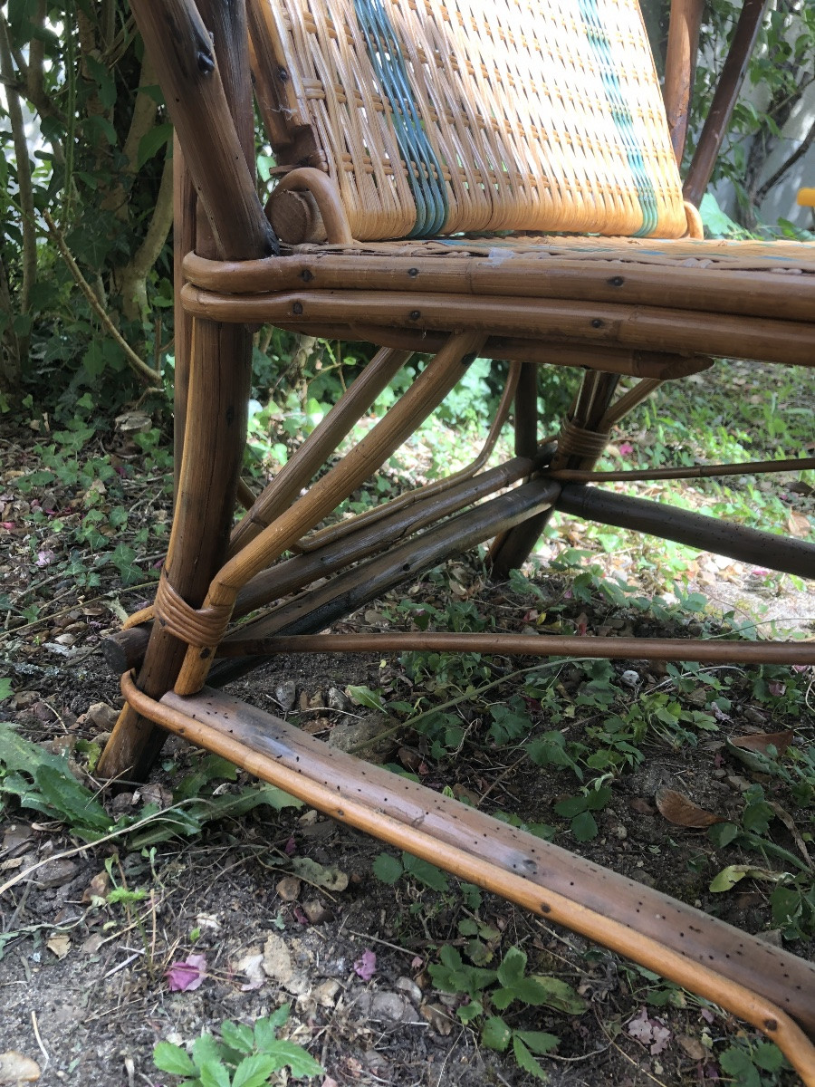 Chaise longue avec repose pieds en bambou. Début XXeme -photo-3