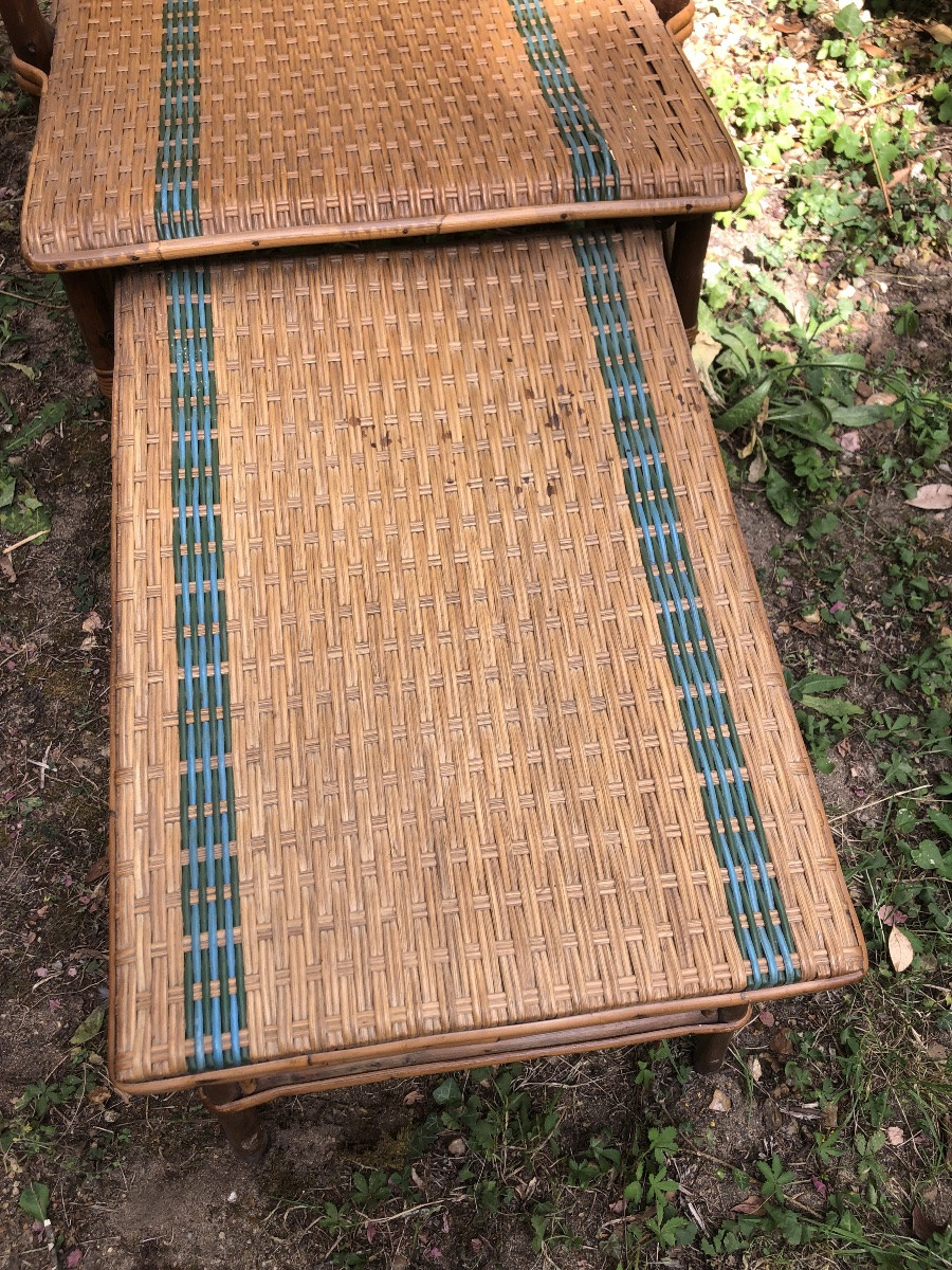 Chaise longue avec repose pieds en bambou. Début XXeme -photo-3