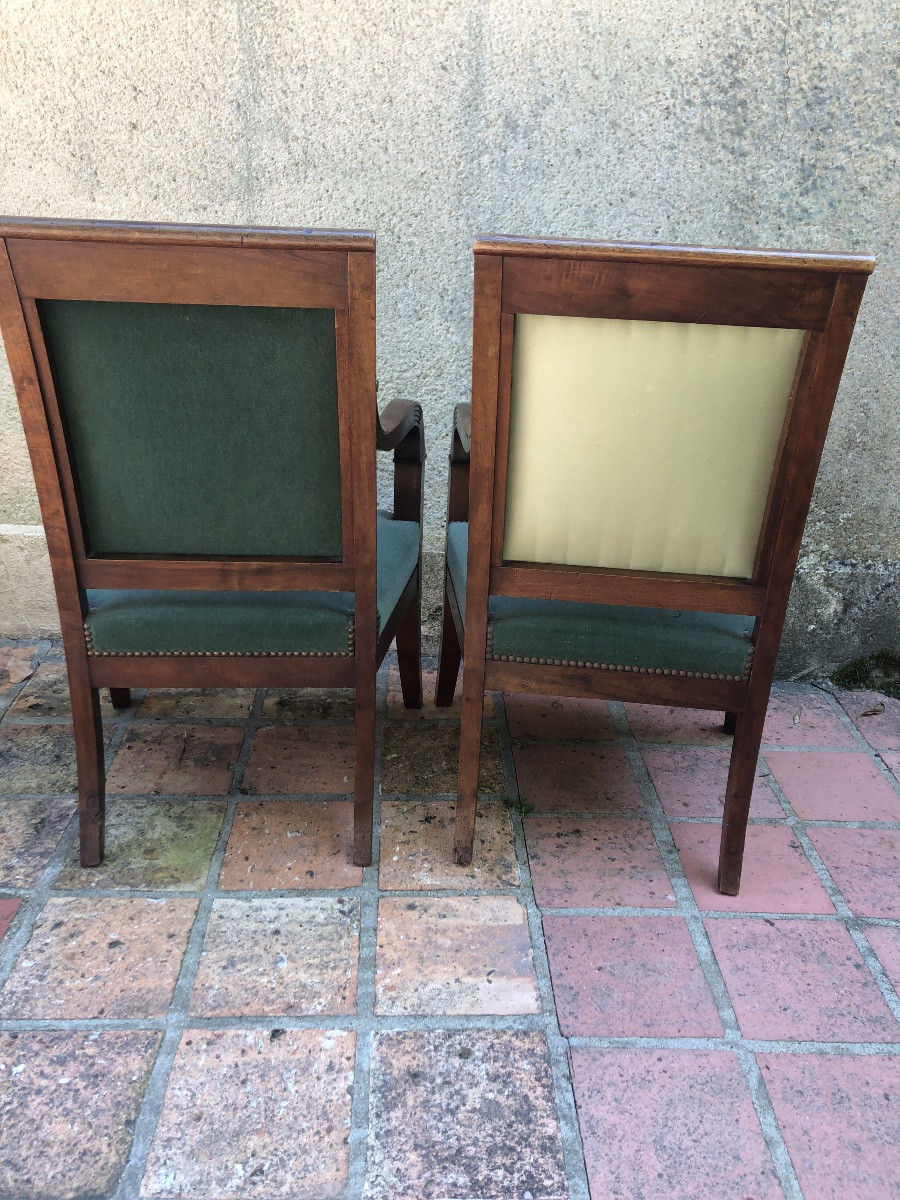 Fauteuils (x3) restauration en noyer, recouverts de velours vert. XIXeme-photo-5