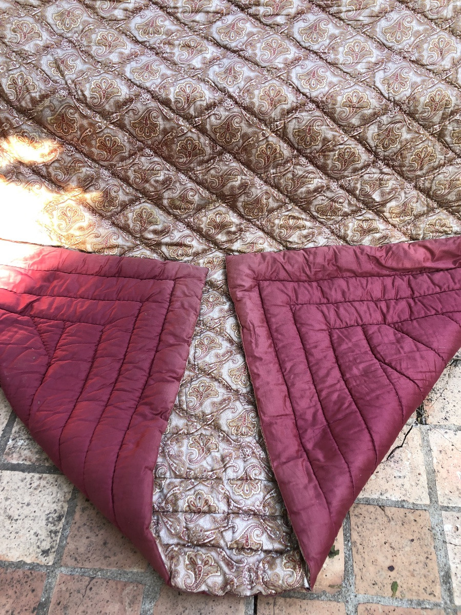 1920/30s Wool Bedspread, Arabesque Print, Plain Red Back. 235 X 210 Cm -photo-4